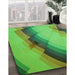 Patterned Dark Lime Green Rug in Family Room, pat89grn