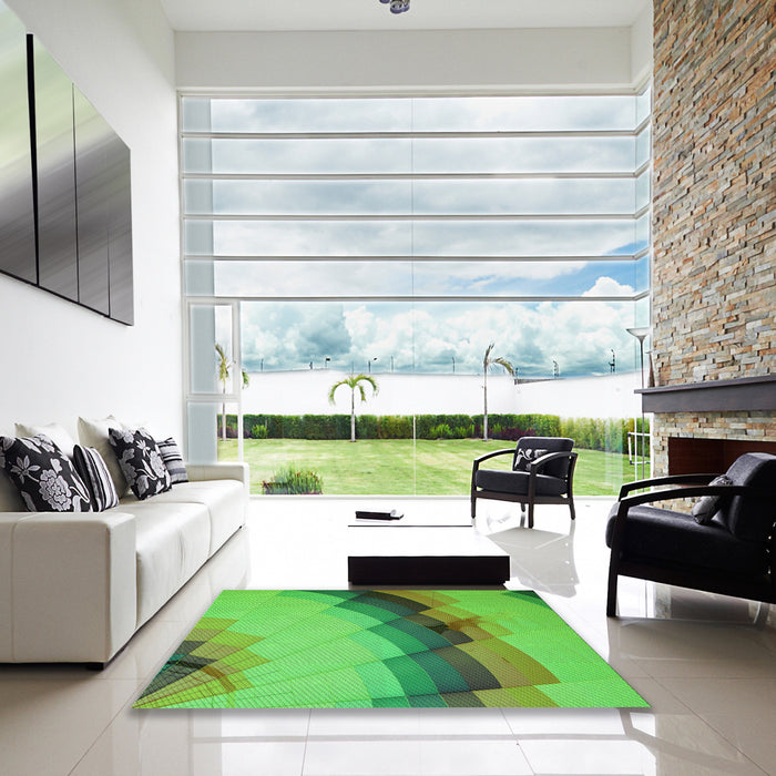 Square Patterned Dark Lime Green Rug in a Living Room, pat89grn