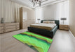 Patterned Dark Lime Green Rug in a Bedroom, pat89grn