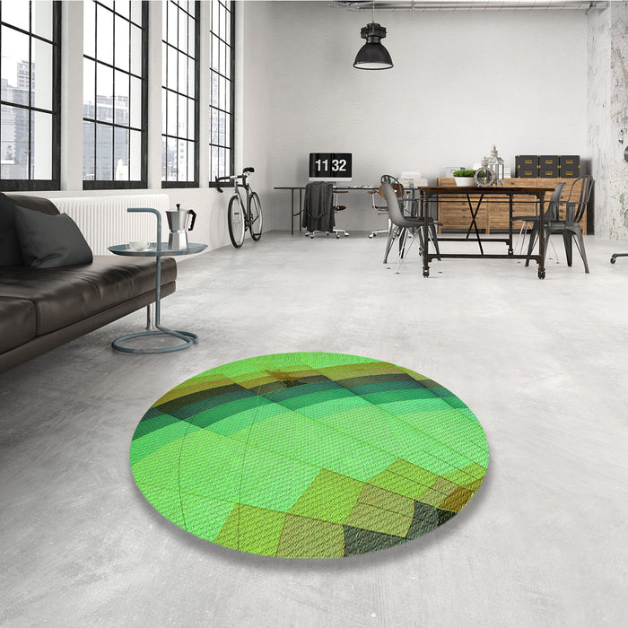 Round Patterned Dark Lime Green Rug in a Office, pat89grn