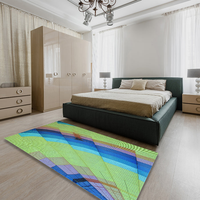 Patterned Green Rug in a Bedroom, pat89lblu