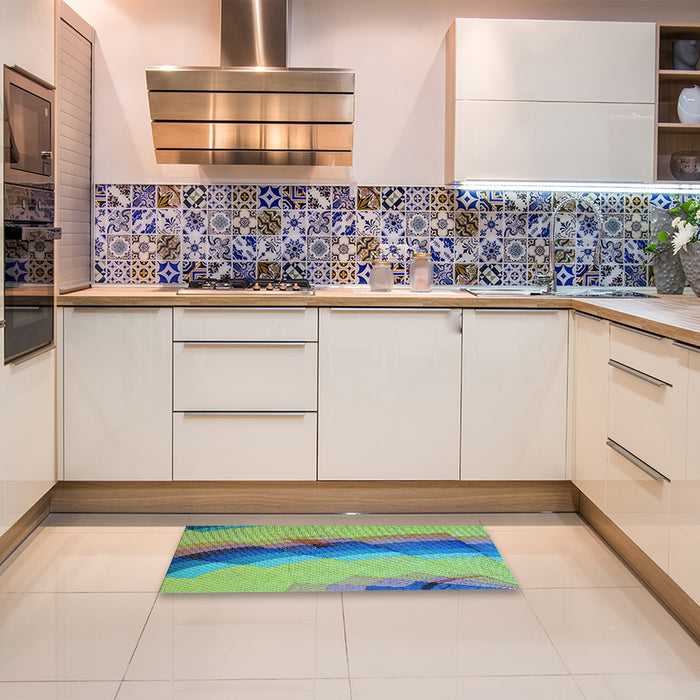 Patterned Green Rug in a Kitchen, pat89lblu