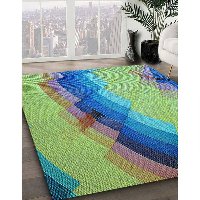 Patterned Green Rug in Family Room, pat89lblu