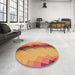 Round Patterned Red Rug in a Office, pat89org