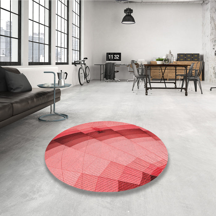 Round Patterned Ruby Red Rug in a Office, pat89rd