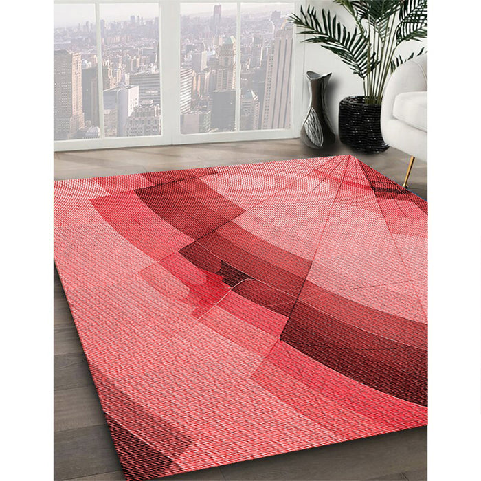 Patterned Ruby Red Rug in Family Room, pat89rd