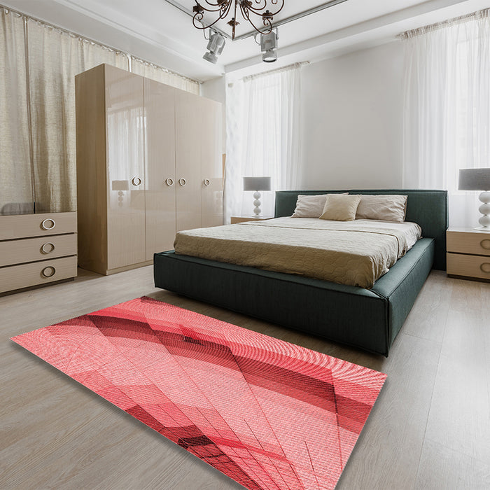 Patterned Ruby Red Rug in a Bedroom, pat89rd
