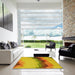 Square Patterned Deep Yellow Rug in a Living Room, pat89yw