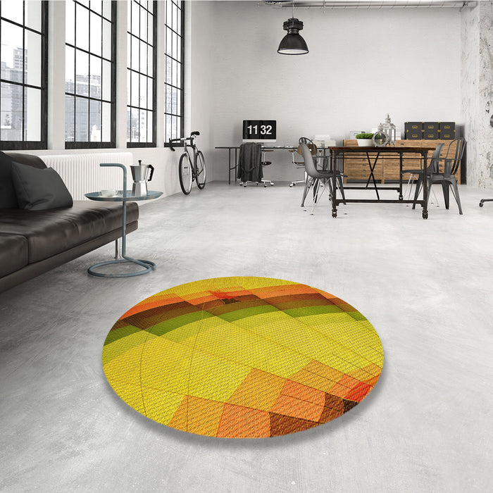 Round Patterned Deep Yellow Rug in a Office, pat89yw