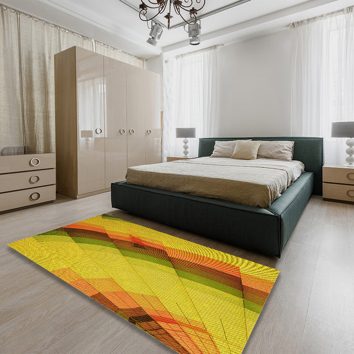 Patterned Deep Yellow Rug in a Bedroom, pat89yw