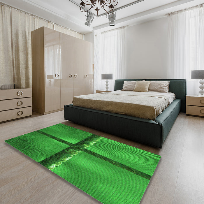 Patterned Green Rug in a Bedroom, pat892grn