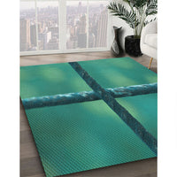 Patterned Medium Teal Green Rug, pat892lblu