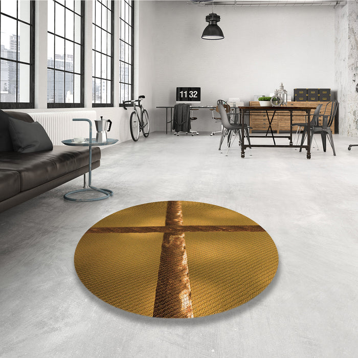 Round Patterned Orange Rug in a Office, pat892org