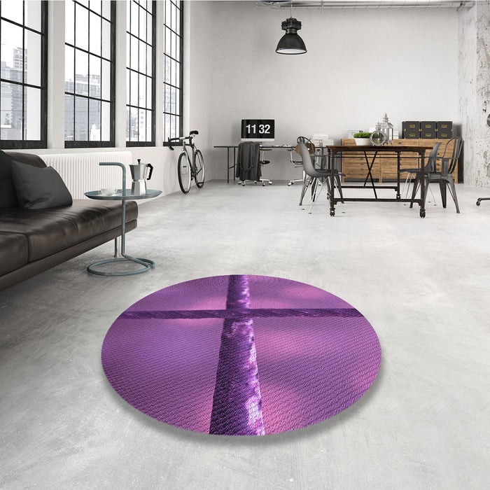 Round Patterned Dark Magenta Purple Rug in a Office, pat892pur