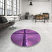 Round Patterned Dark Magenta Purple Rug in a Office, pat892pur