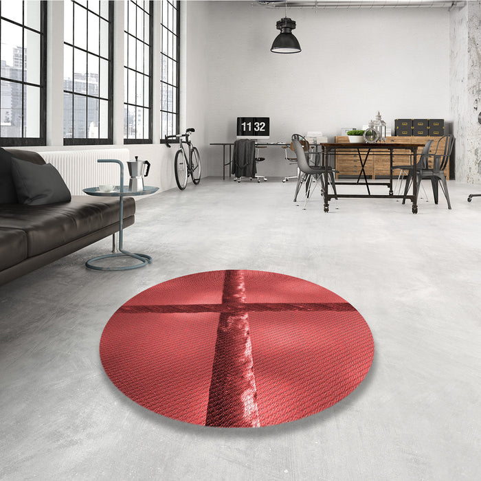 Round Patterned Red Rug in a Office, pat892rd