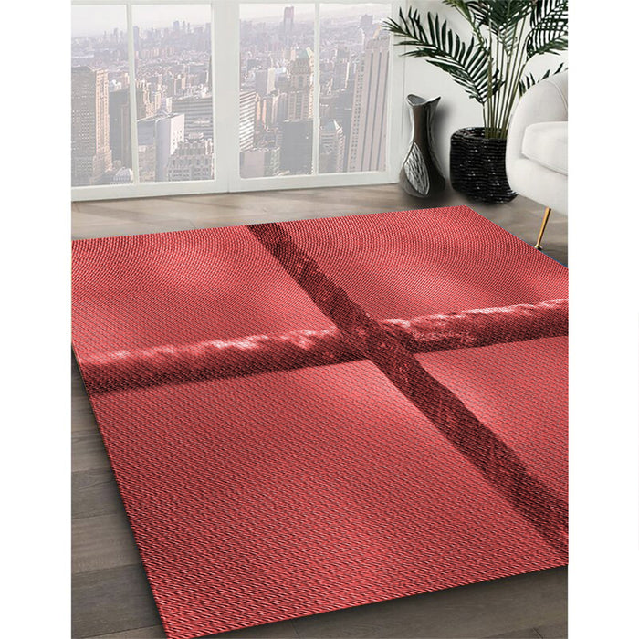 Patterned Red Rug in Family Room, pat892rd