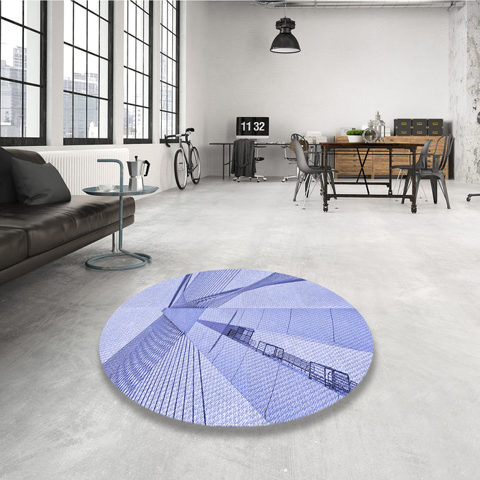 Round Patterned Light Slate Blue Rug in a Office, pat893blu