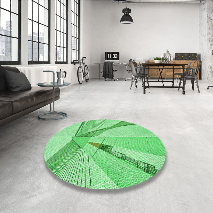 Round Patterned Jade Green Rug in a Office, pat893grn