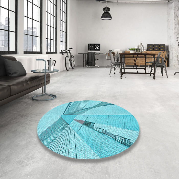 Round Patterned Dark Turquoise Green Rug in a Office, pat893lblu