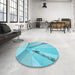 Round Patterned Dark Turquoise Green Rug in a Office, pat893lblu