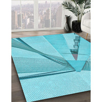 Patterned Dark Turquoise Green Rug, pat893lblu