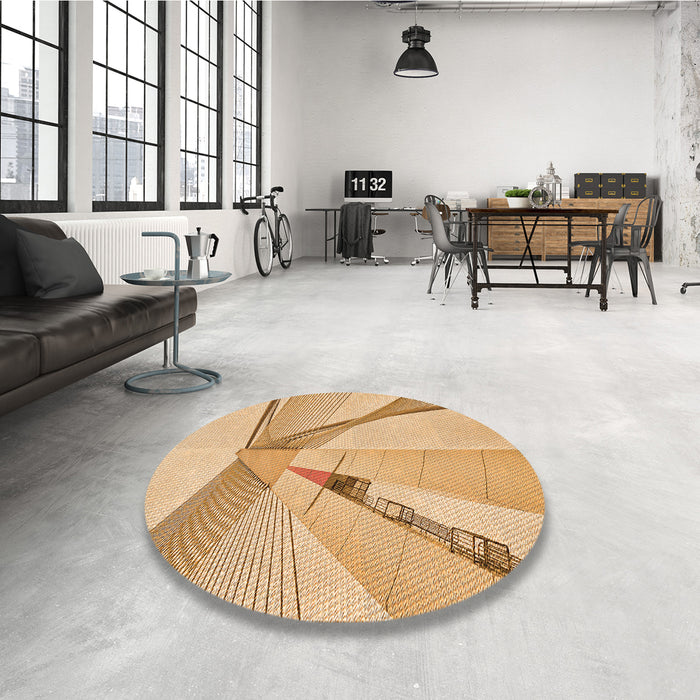 Round Patterned Orange Rug in a Office, pat893org