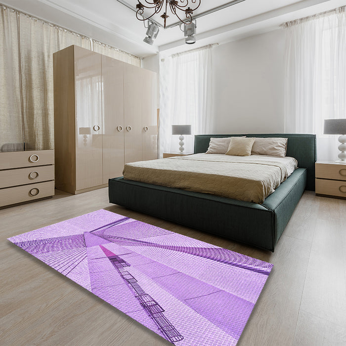 Patterned Purple Rug in a Bedroom, pat893pur