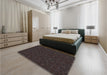 Patterned Black Brown Rug in a Bedroom, pat894lblu