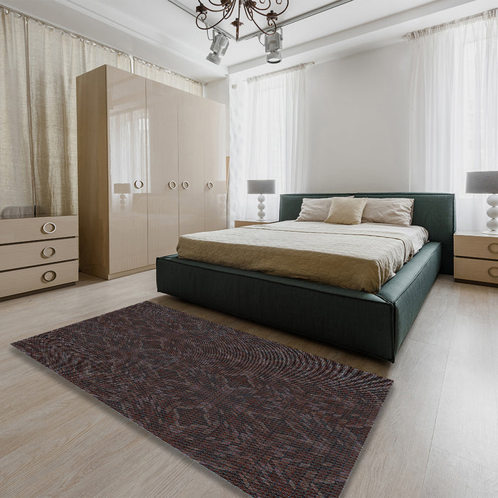 Patterned Black Brown Rug in a Bedroom, pat894lblu