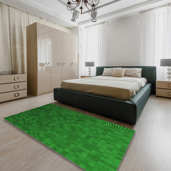 Patterned DarkGreen Rug in a Bedroom, pat895grn