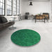 Round Patterned Deep Emerald Green Rug in a Office, pat895lblu