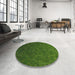 Round Machine Washable Transitional Deep Emerald Green Rug in a Office, wshpat895