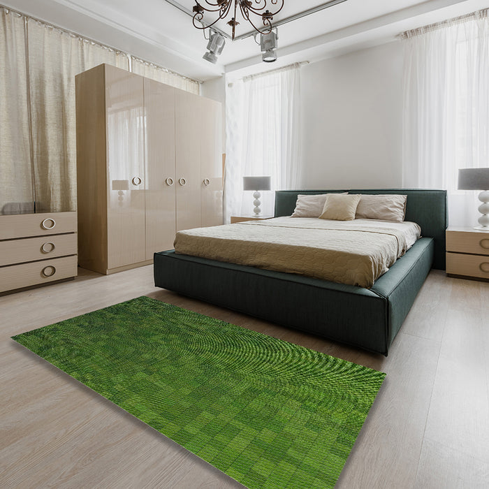 Patterned Deep Emerald Green Novelty Rug in a Bedroom, pat895