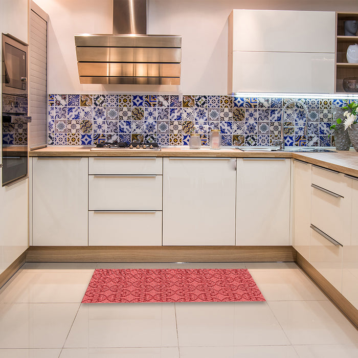 Patterned Red Rug in a Kitchen, pat896rd