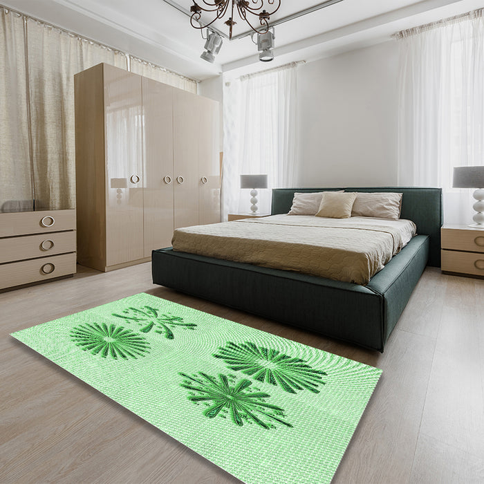 Patterned Light Green Rug in a Bedroom, pat897grn
