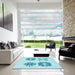 Square Patterned Electric Blue Rug in a Living Room, pat897lblu