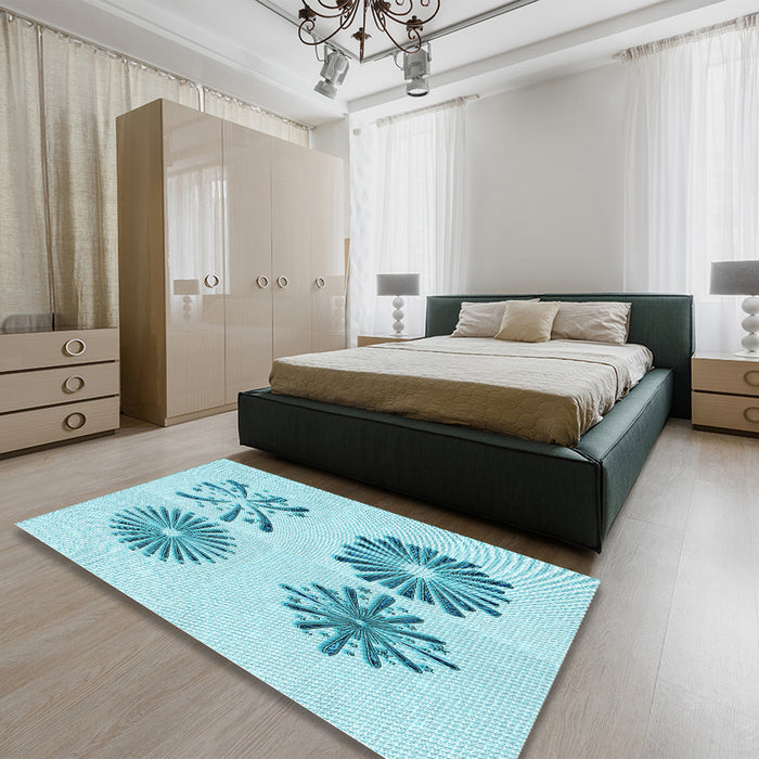 Patterned Electric Blue Rug in a Bedroom, pat897lblu