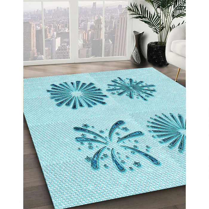 Patterned Electric Blue Rug in Family Room, pat897lblu