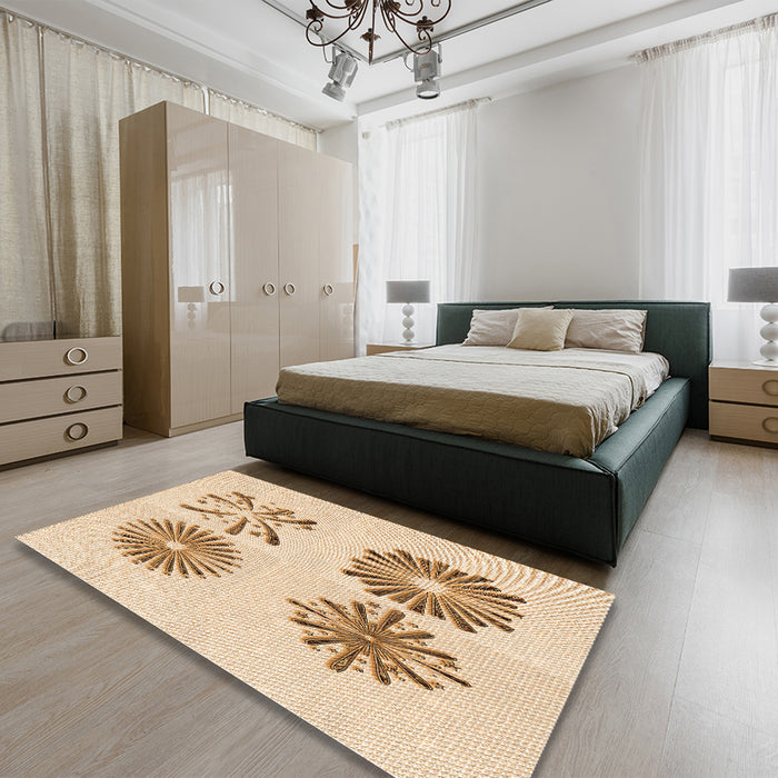 Patterned Bronze Brown Rug in a Bedroom, pat897org