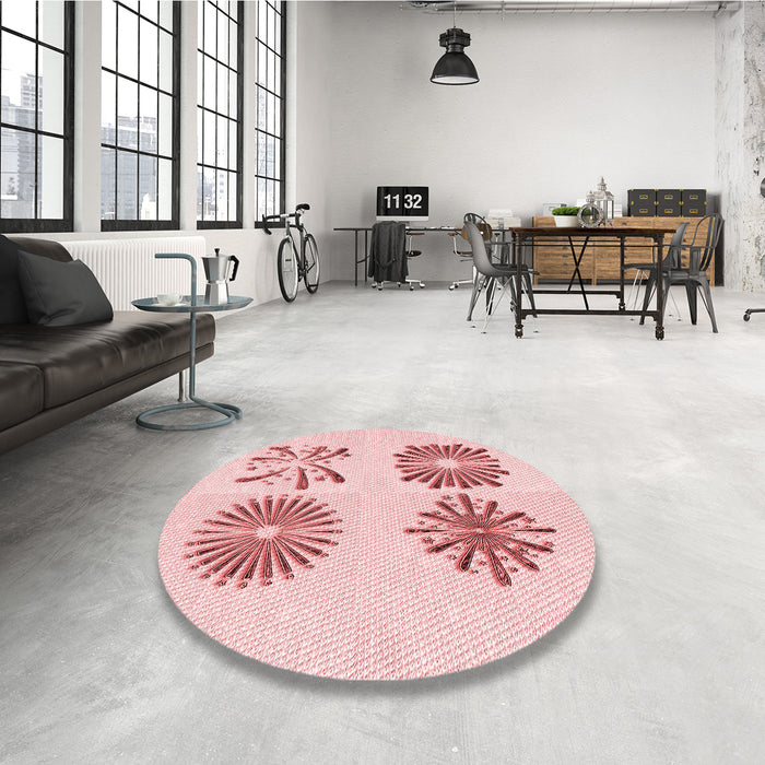 Round Patterned Light Rose Pink Rug in a Office, pat897rd