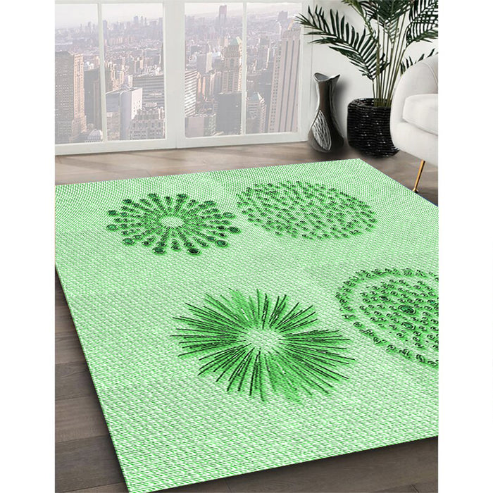 Patterned Light Green Rug in Family Room, pat898grn