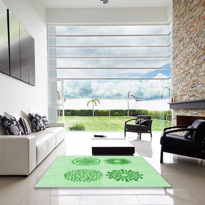 Square Patterned Light Green Rug in a Living Room, pat898grn