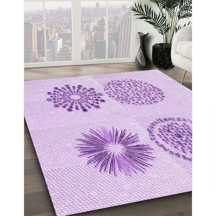 Patterned Purple Rug in Family Room, pat898pur