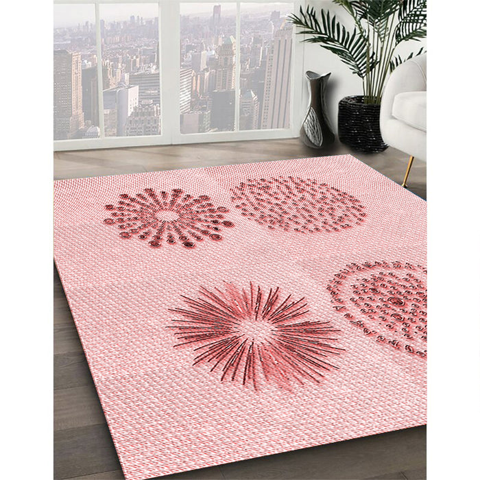 Patterned Light Rose Pink Rug in Family Room, pat898rd