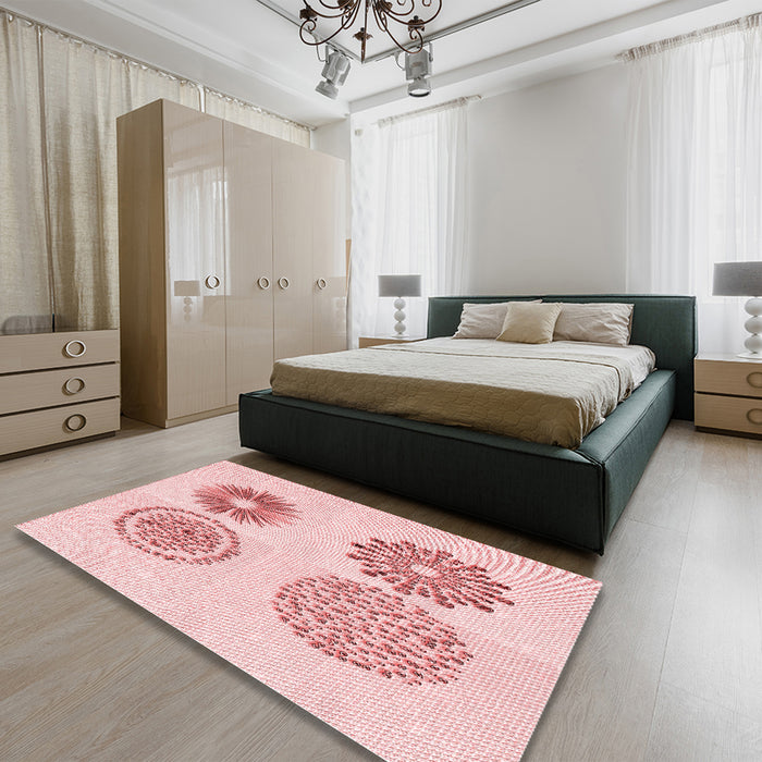 Round Machine Washable Transitional Light Rose Pink Rug in a Office, wshpat898rd