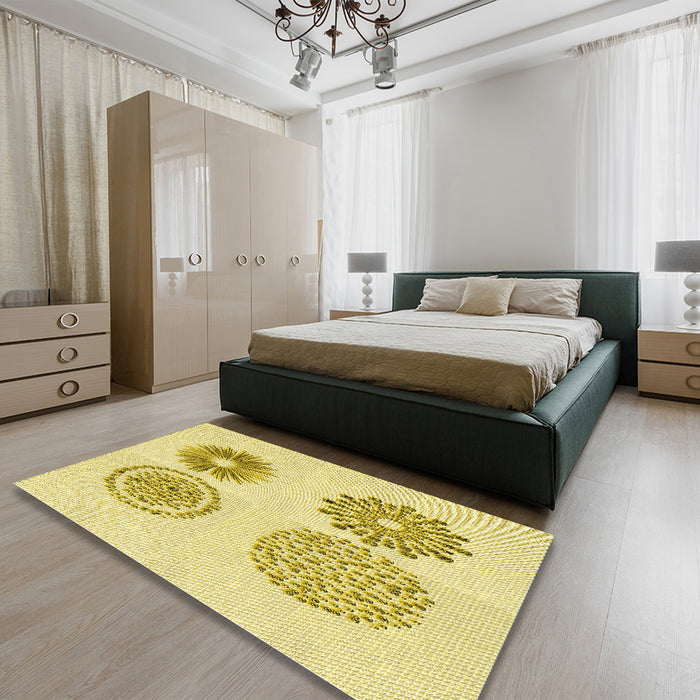 Patterned Orange Gold Rug in a Bedroom, pat898yw