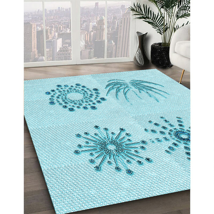 Patterned Electric Blue Rug in Family Room, pat899lblu