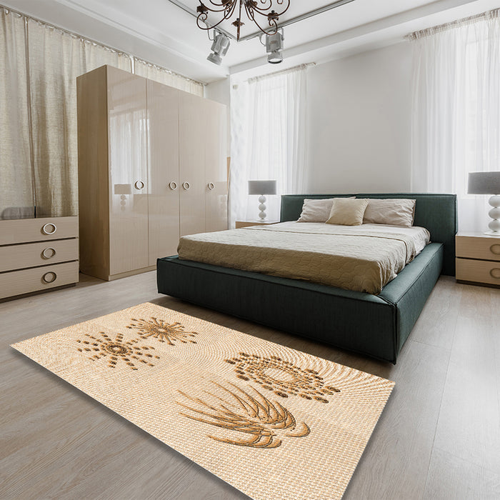 Patterned Brown Sand Brown Rug in a Bedroom, pat899org