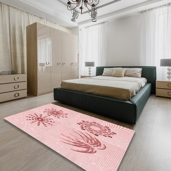 Patterned Pastel Red Pink Rug in a Bedroom, pat899rd